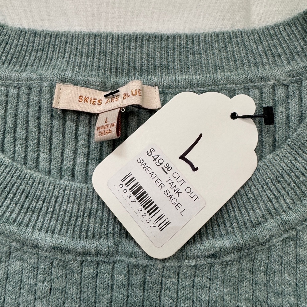 NEW Skies Are Blue Large Cut Out Sweater Tank Top in Sage Green Sleeveless Y2K - Picture 5 of 6